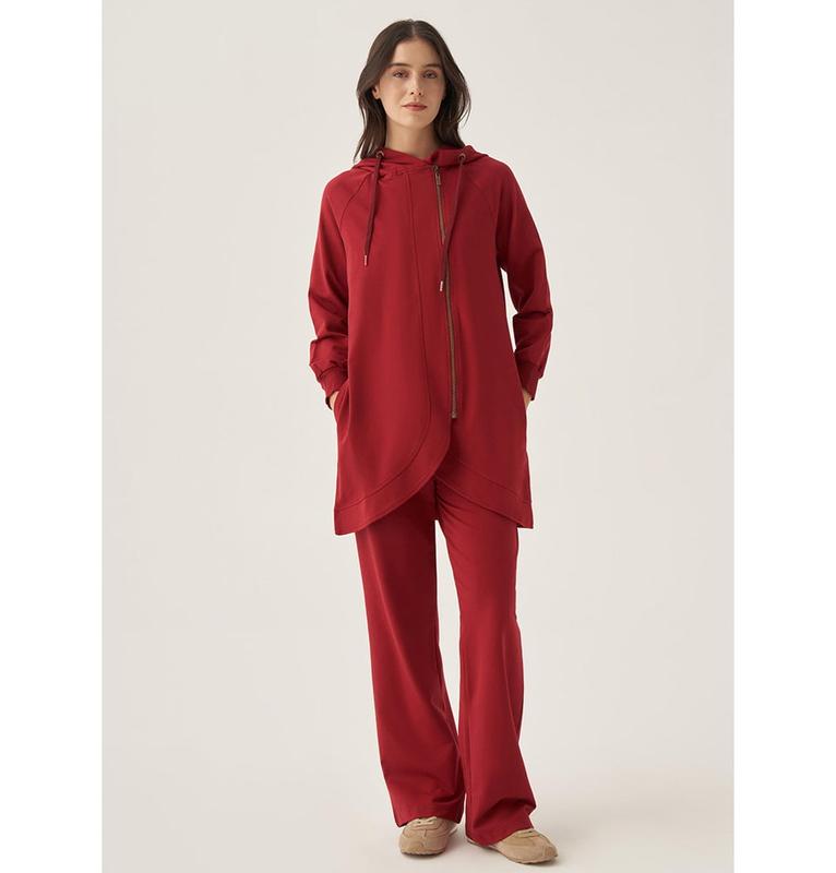 Modest Muslim Women's Side Zipper Tracksuit Set - 31082 Rose Red