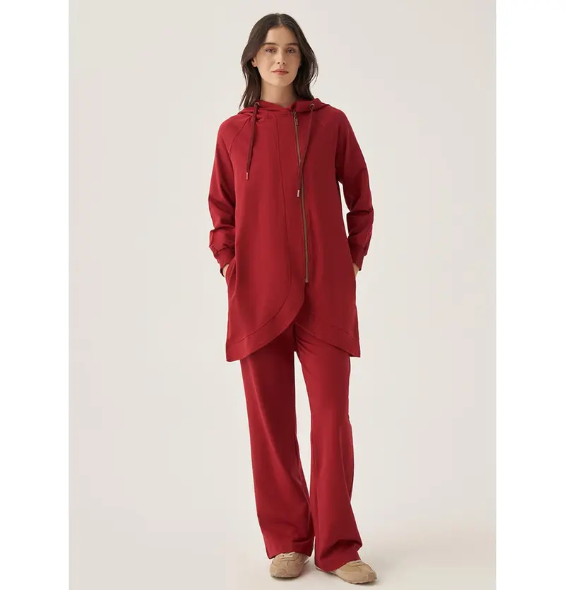 Modest Muslim Women's Side Zipper Tracksuit Set - 31082 Rose Red