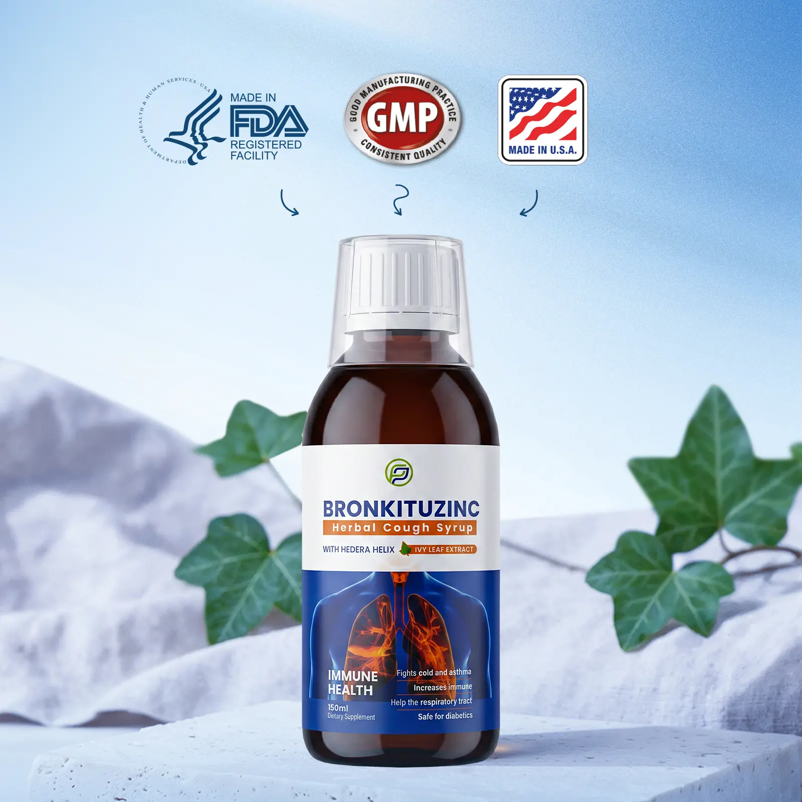 Bronkituzinc Edible Natural Botanical Liquid Syrup - Pharma Pack Corp Adult Zinc-Boost Wellness Drink, High-Zinc Mineral Supplement for Immunity Boost & Respiratory Tract Support, Adults