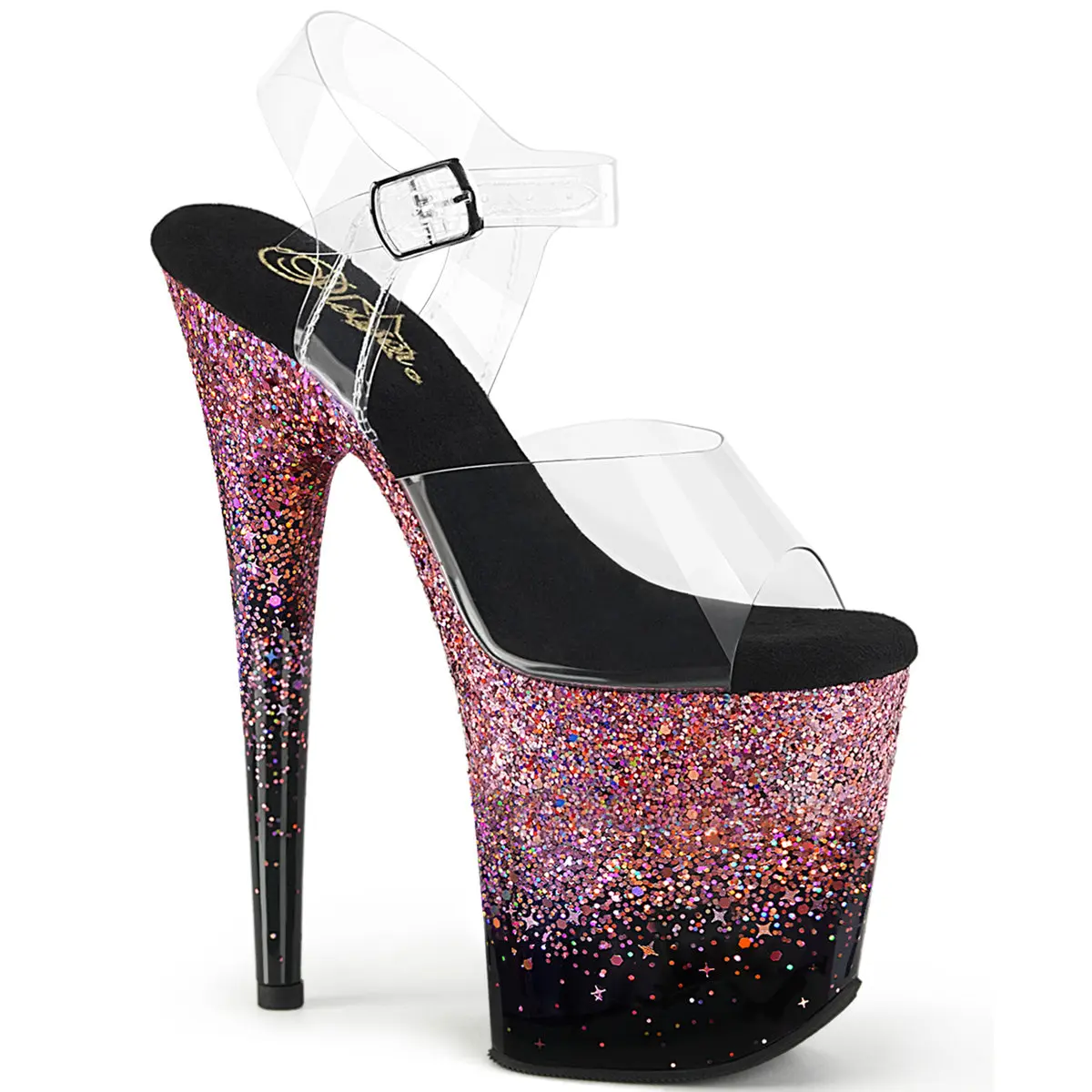 Pleaser Women's Ankle Strap High Heels with 8-Inch Heel, Stylish Statement Platform Sandals Featuring a Holographic Gradient for Dancers, High Heel