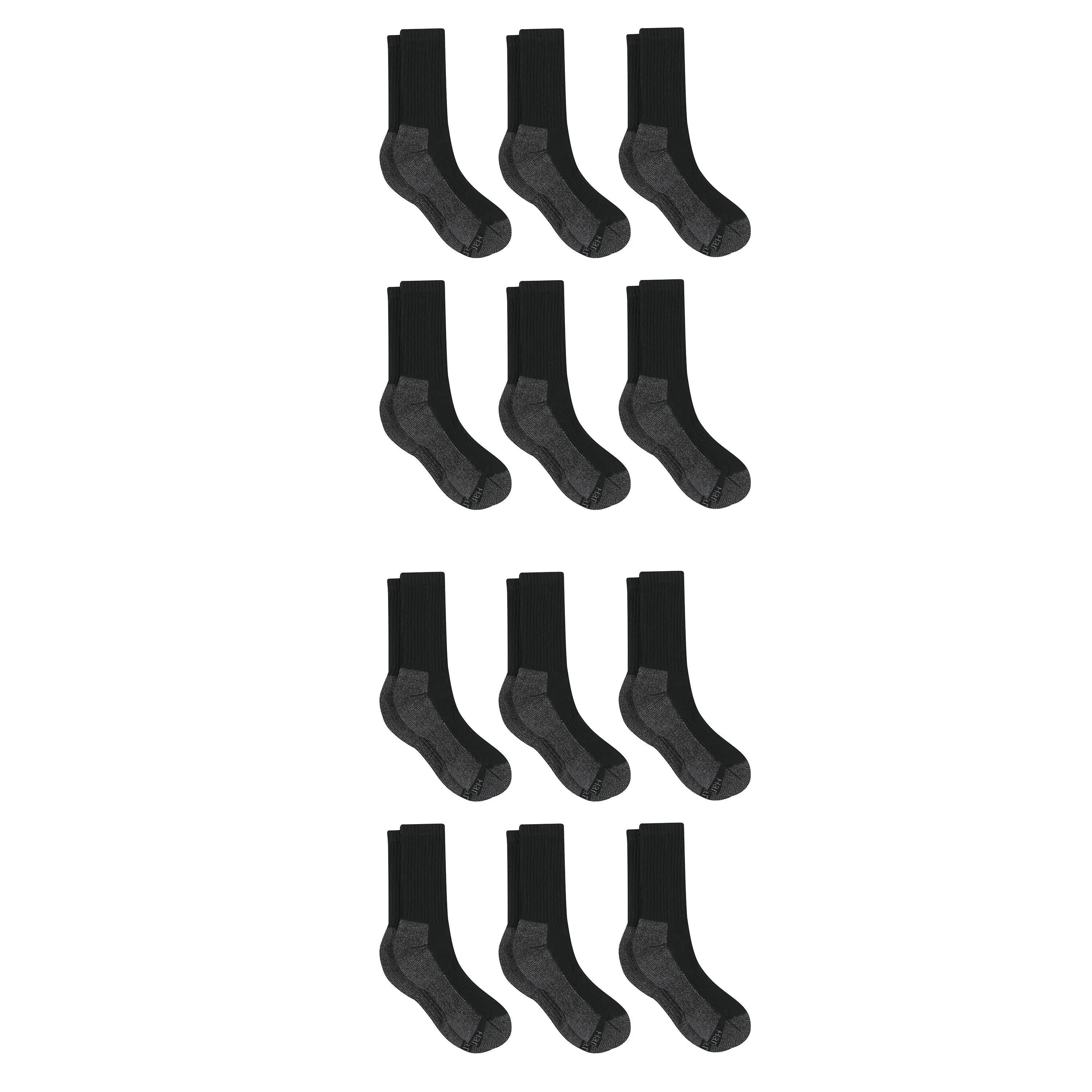 Hanes Work Men's Socks Pack, 12-Pack, Cushioned Moisture-Wicking Odor-Control