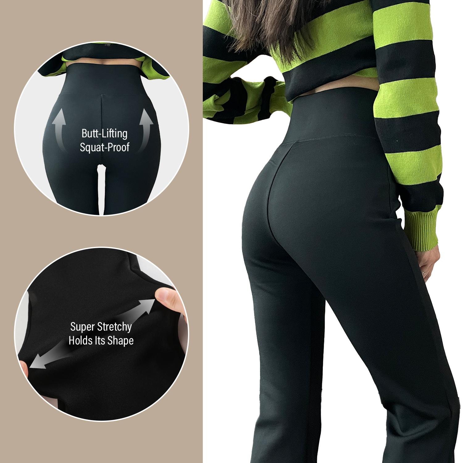 Women's High Waisted Fleece Lined Genuwii Bell Bottom Casual Comfy Skinny Pants Thermal Warm Tummy Control Yoga Pants for Winter Workout & Everyday Wear Ladies Bottoms for All Seasons Going Out Bottoms Ultra Soft Fabric High Rise Waistband