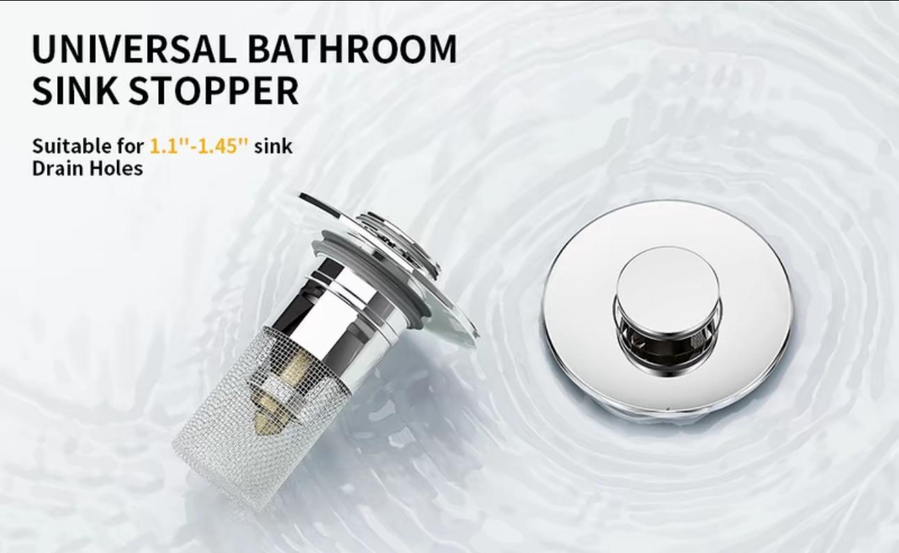 CityDry-Bathroom Sink Stopper Hair Catcher Universal Pop Up Sink Drain Filter with Stainless Steel Filter Basket & Brass Drain Plug