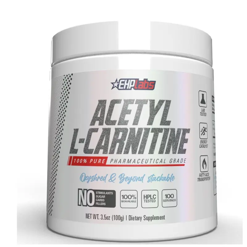 EHP Labs Acetyl L-Carnitine Powder - Supports Natural Energy Production, Brain Function, Heart Health, Vegan, Gluten Free, Non GMO - 100 Servings