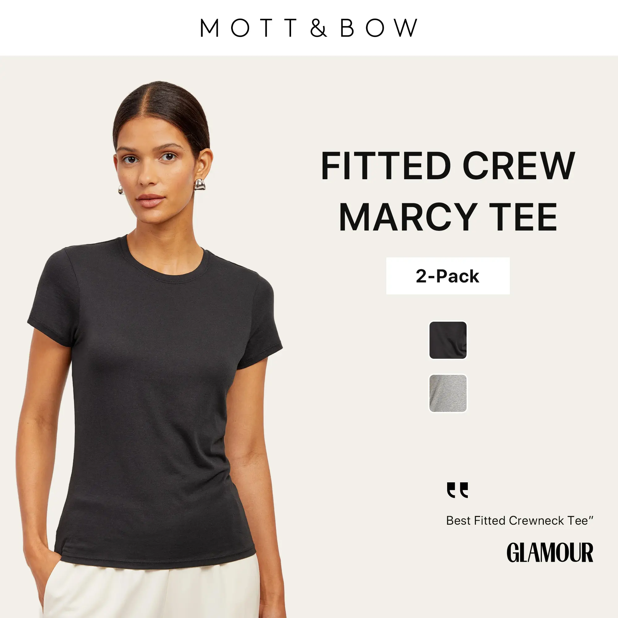 Mott & Bow 1 Pack, 2 Pack, Fitted Crew Marcy Tee Women's Breathable and Lightweight Shirt Suitable for Casual and Professional Wear Mott & Bow 1 Pack, 2 Pack, Fitted Crew Marcy Tee Women's Breathable and Lightweight Shirt Suitable for Casual and Professional Wear