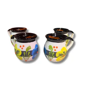 Handmade Mexican Ceramic Mugs – Floral Design (Set of 4)