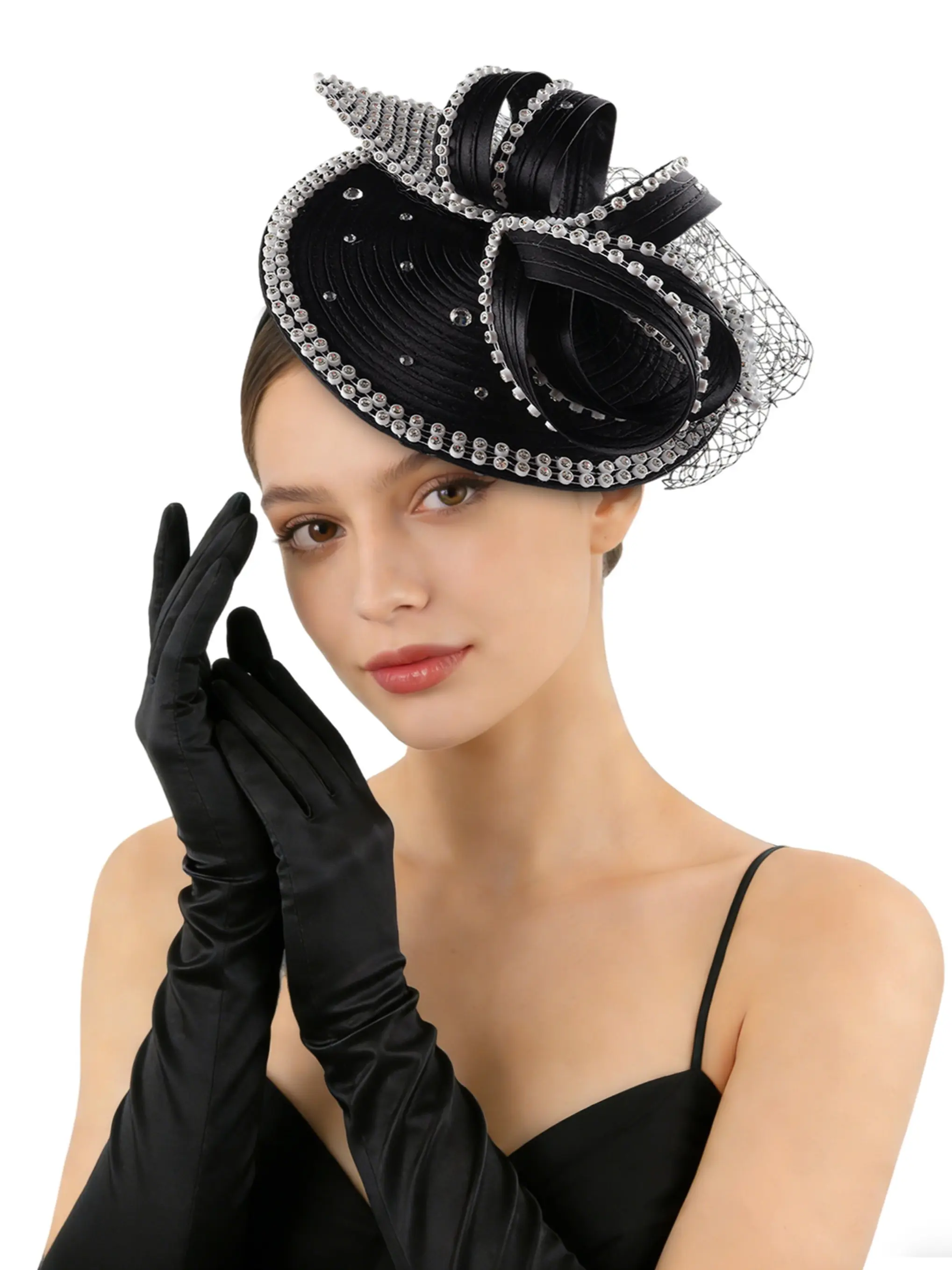 1pcs Fascinators Elegant Rhinestone Bridal Wedding Fascinators Hat Tea Party and Cocktail Hat for Women, Vintage Style, Beaded, Bridal Headpiece, Bridal Accessory