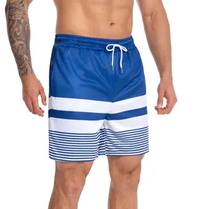 JUNBAOSS Blue & White Color Block Beach Shark-Inspired Shorts for Men - Quick Dry Swimwear with Side Pockets