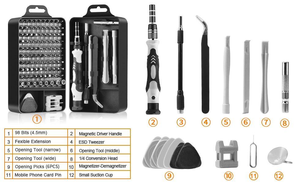 Precision Screwdriver Set, Professional Grade 115 in 1 Magnetic Repair Tool Kit for Electronics, Computer, iPhone, Laptop, Game Console, Watch, Eyeglasses, Modding, and DIY Projects