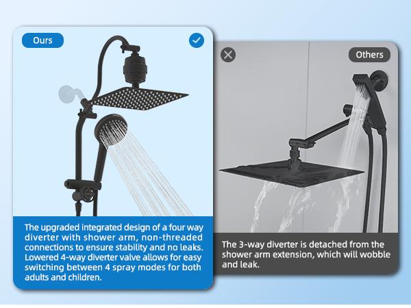 Hibbent Dual Filter All Metal 10"Rainfall Showerhead Combo, High Pressure Shower Head with 10-Spray Mode Handheld, 4-way Diverter with Pause Mode, 71'' Shower Hose & Holder, Oil Rubbed Bronze