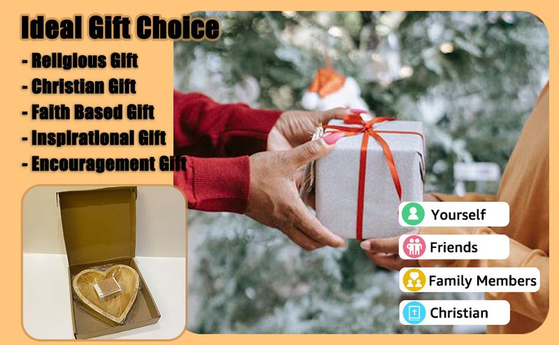 Wooden Heart Shaped Prayer Bowl with 24 Prayer Cards, Handcrafted Vintage Prayer Bowl with Cross & Letter Pattern, Religious Decorations for Home Living Room Bedroom Church, Christian Ornaments, Home Decor, New Year's Day Valentine's Day & Easter Sunday