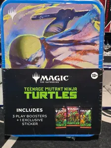 Full Tin MTG Magic The Gathering Teenage Mutant Ninja Turtles TMNT Trading Card Game Tin - 3 Booster packs + 1 exclusive sticker!