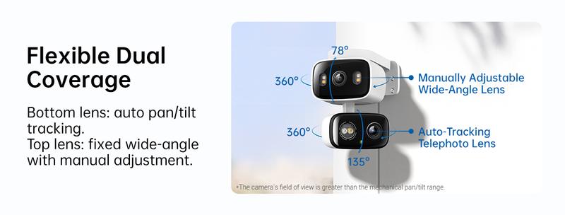 TP-Link & Tapo C246D(2-Pack) 2K 3MP Dual Lens Pan/Tilt Indoor/Outdoor Security Cameras with AI Detection, 360° Pan, Free Person/Vehicle Detection, SD/Cloud Storage, Works with Alexa & Google Home