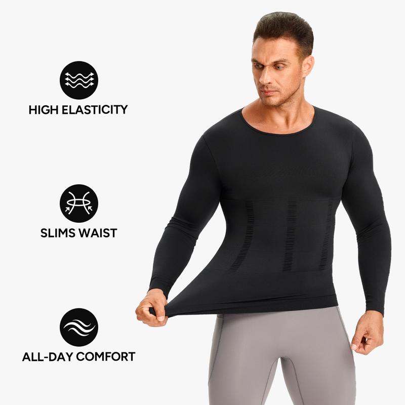 【Nebility】Fall Men's Long Sleeves Compression Shirt Structural Abdominal Belly Shapewear Thermal Underwear Shirt