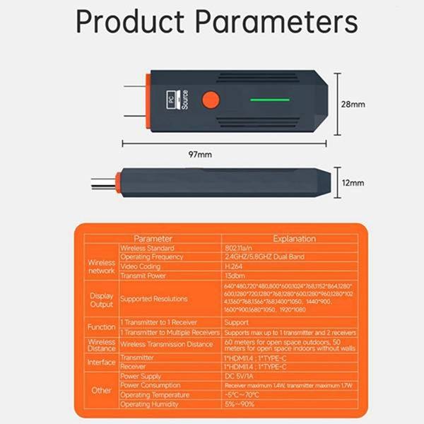 50M Wireless Transmitter TV Dongle Adapter HDMI-Compatible Video Audio Extender for TV Monitor Projector PC Only TX
