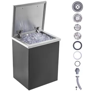 VEVOR Drop in Ice Chest,  , 14"L x 12"W x 18"H Stainless Steel Ice Cooler, Commercial Ice Bin with Hinged Cover, 40 qt Outdoor Kitchen Ice Bar, Drain-pipe and Drain Plug Included, for Cold Wine Beer