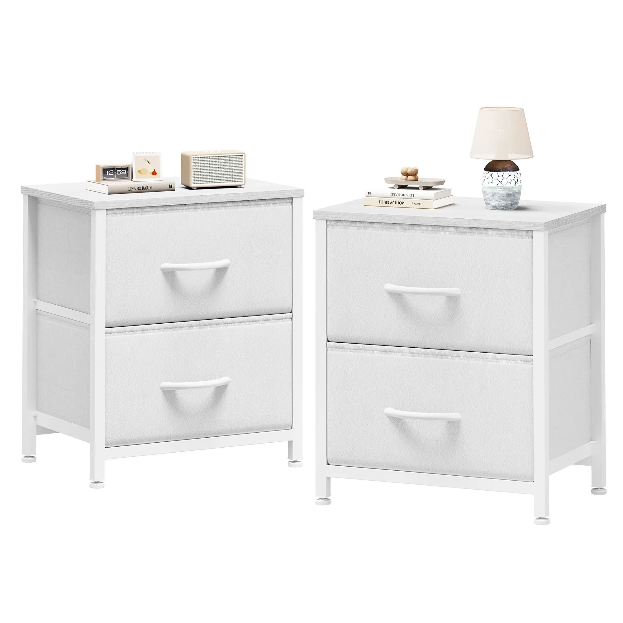 Nightstand with 2 Fabric Dresser, Side Table, End Table, Bedside Table, Night Stands, Small Nightstand,Bedroom Furniture