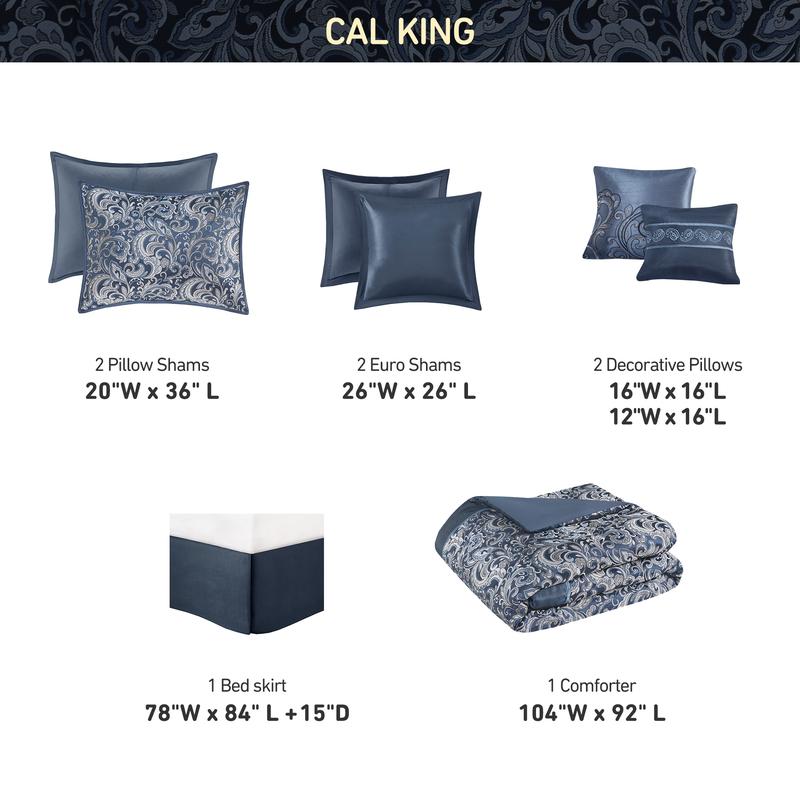 Brystol 8/24 Piece Room in a Bag Faux Silk Comforter Jacquard Paisley Design Matching Curtains Down Alternative All Season Bedding-Set