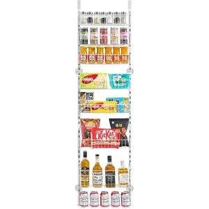 Over the Door Pantry Organizer 8-Tier Heavy-Duty Steel Spice Rack Adjustable Wall Shelves for Kitchen Laundry Room Bathroom White Fits Most Doors
