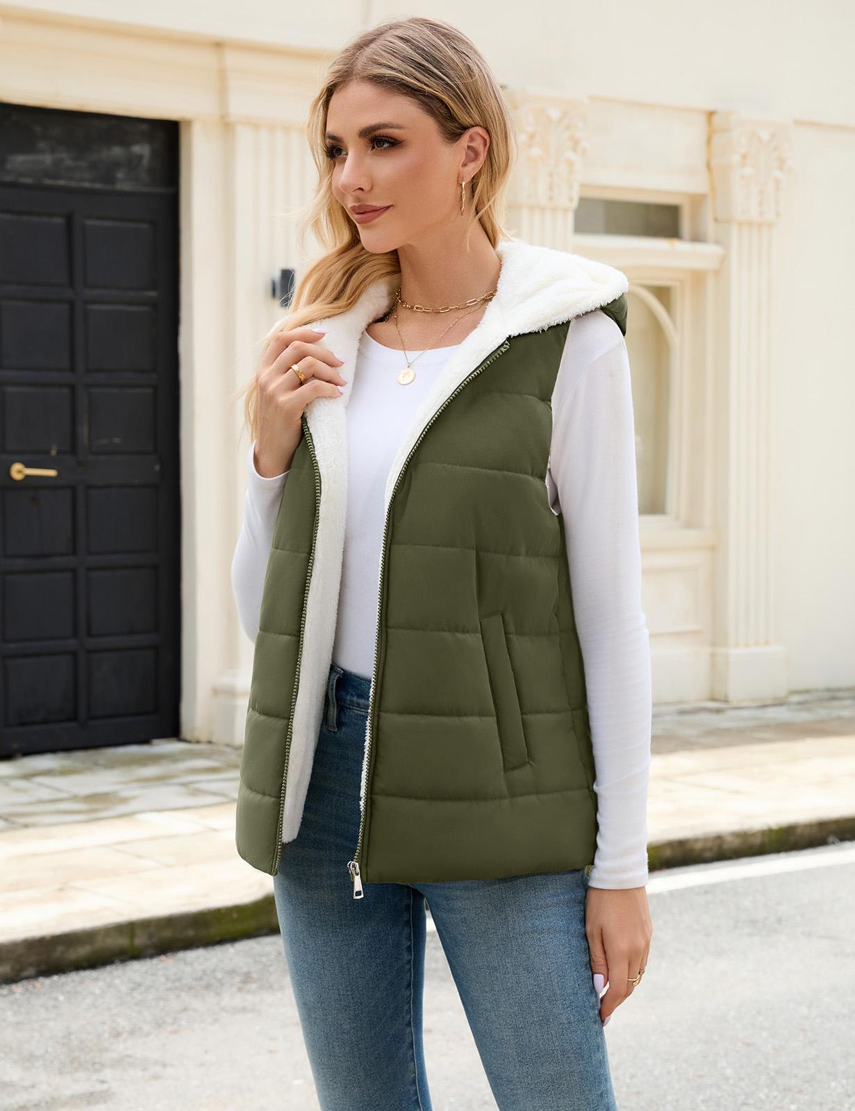 UMIPUBO Womens Sherpa Fleece Vest Warm Sleeveless Jacket 2025 Winter Coat Fall Zip Up Hoodie Reversible Outwear with UMIPUBO Womens Sherpa Fleece Vest Warm Sleeveless Jacket 2025 Winter Coat Fall Zip Up Hoodie Reversible Outwear with