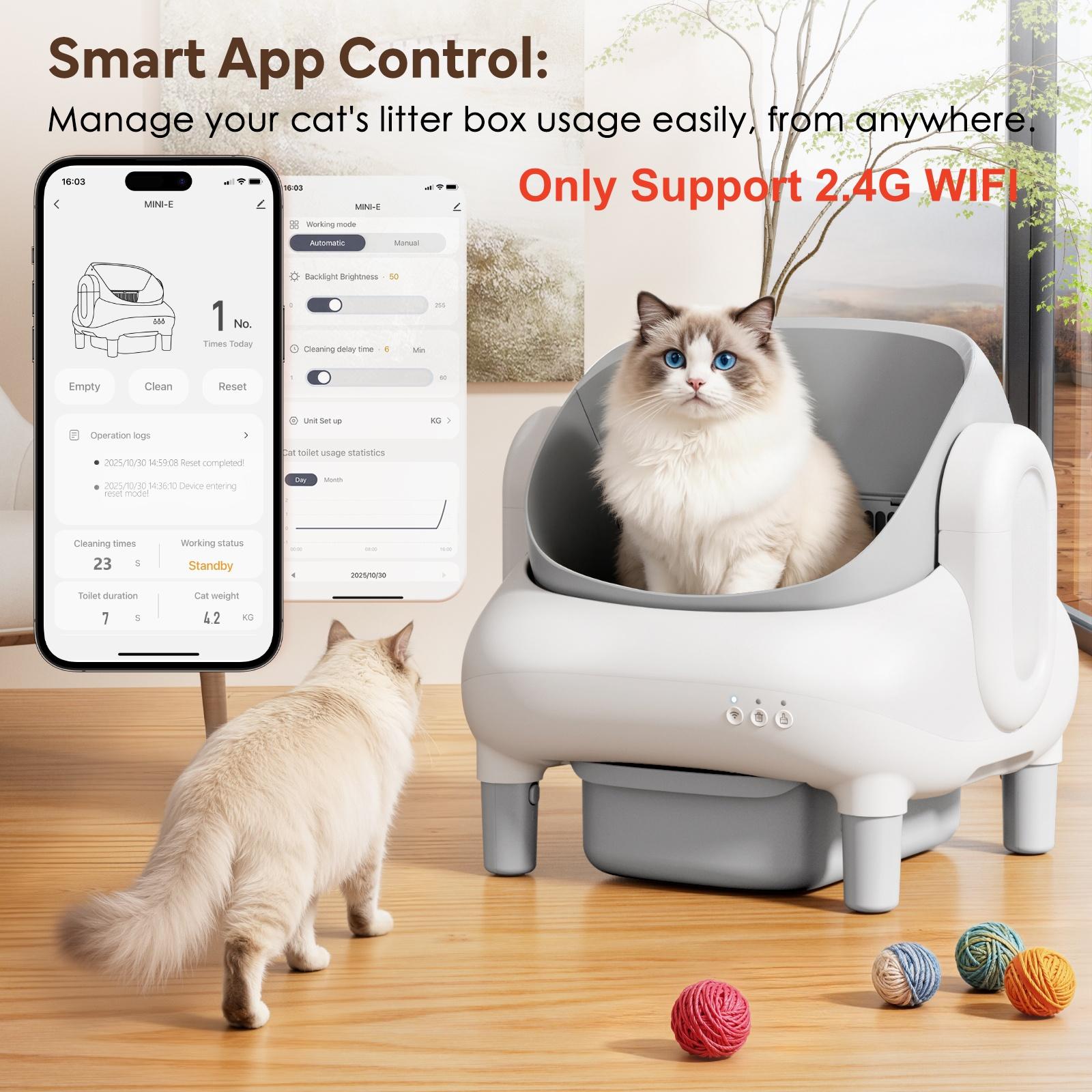 Self-Cleaning Litter Box for Multi-Cat Homes Open-Top Auto Cleaner with APP Control Safety Sensors Odor Lock Large Waste Bin 10.5L Sealed Leak-Proof Design (Only Supports 2.4G Wifi)