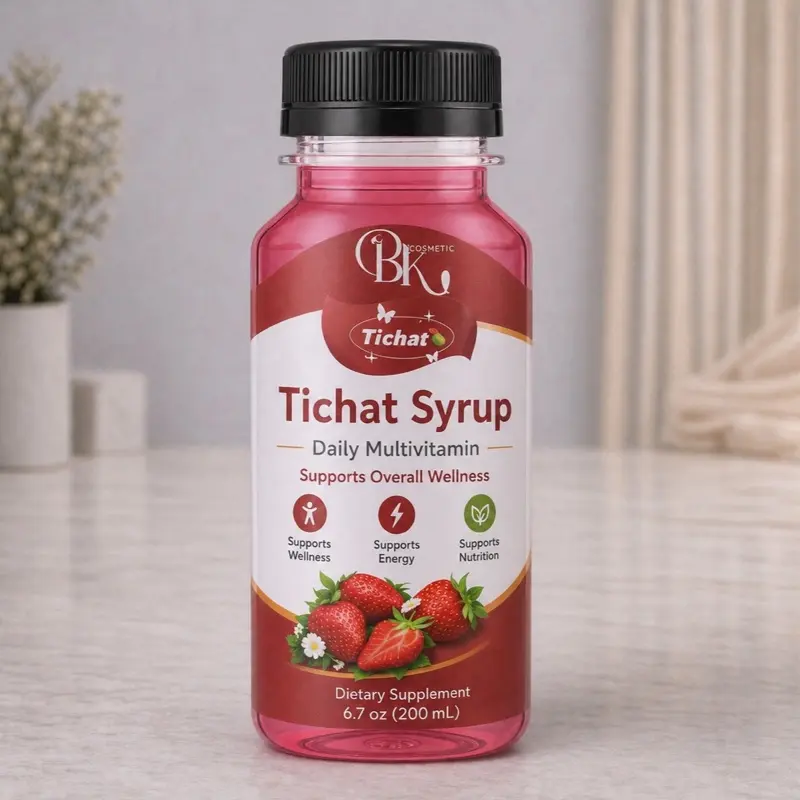 Tichat Strawberry Herbal Beverage Syrup 6.7 oz 200 mL Flavored Herbal Liquid for Daily Wellness Routine