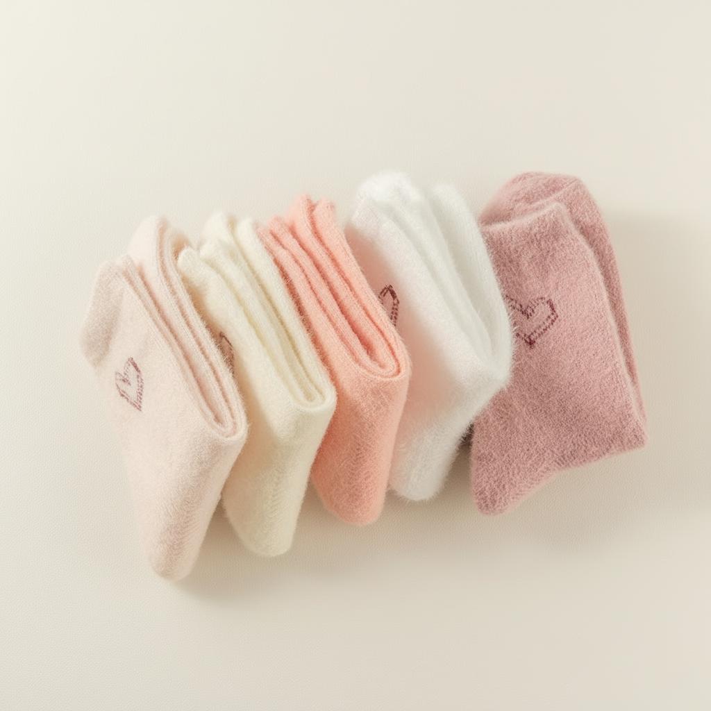 KatchMe Women's Lovely Heart-Shaped Smooth Fluffy Thermal Mid-Calf Socks, Cozy Multi-Pack Basic Socks for Fall & Winter, Vibrant 5-Pack Fuzzy Socks