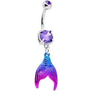 Purple Gem Aqua Pink Mermaid Scale Tail Dangle Belly Ring