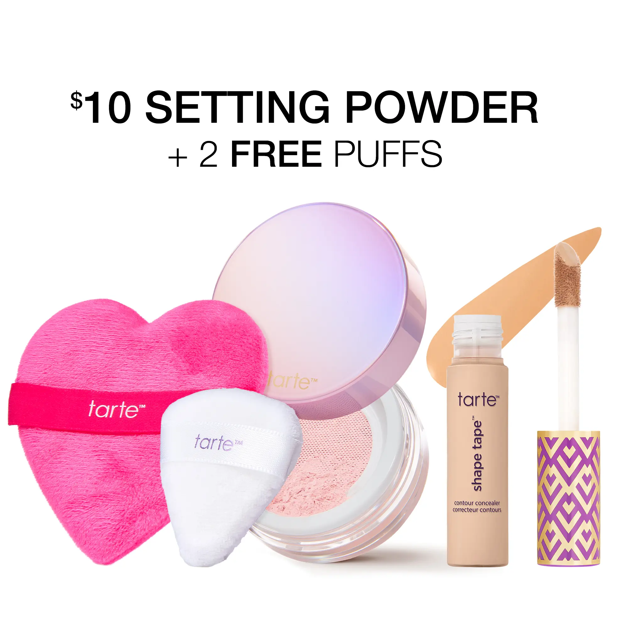 tarte shape & bake shape tape concealer & setting duo + FREE heart puff tarte shape & bake shape tape concealer & setting duo + FREE heart puff