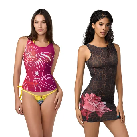 ED HARDY Women's Forever Collection Mesh Tank Top Coverup - Signature Artwork Print, Bathing Suit Coverup, Casual Beach Dress