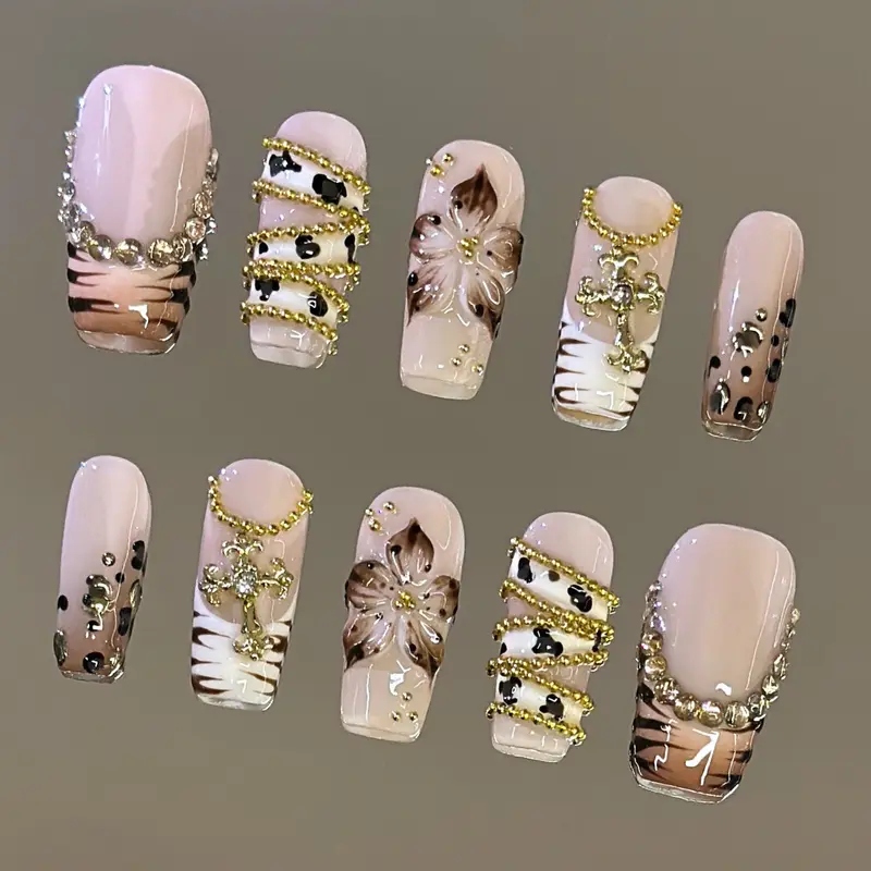 NailVesta SAFARI PRINCESS – 100% Handcrafted 3D Press-On Nails | Reusable, Long-Lasting, Salon-Quality Handmade Reusable Nails