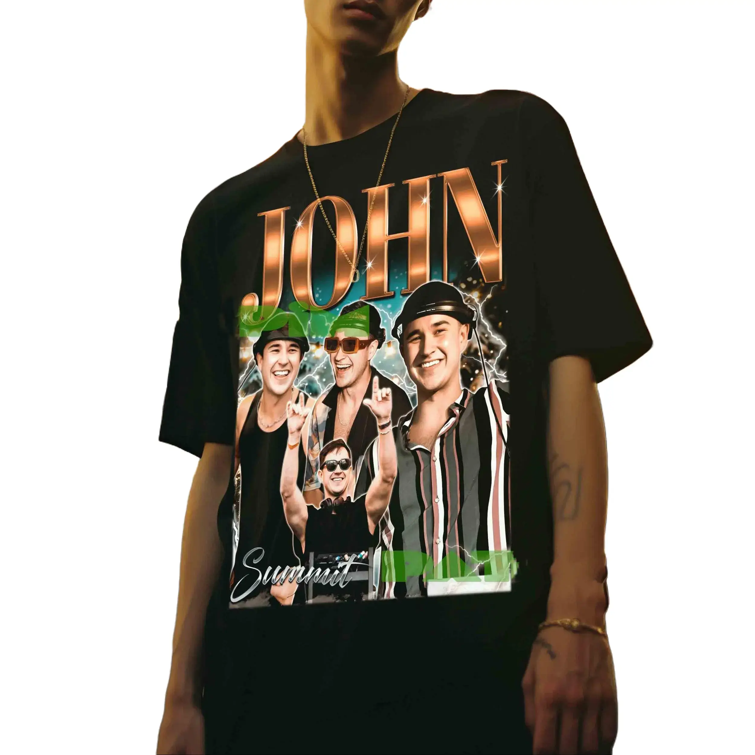 John Summit Vintage Lightning Collage Graphic T-Shirt Unisex EDM DJ Festival Streetwear Tee