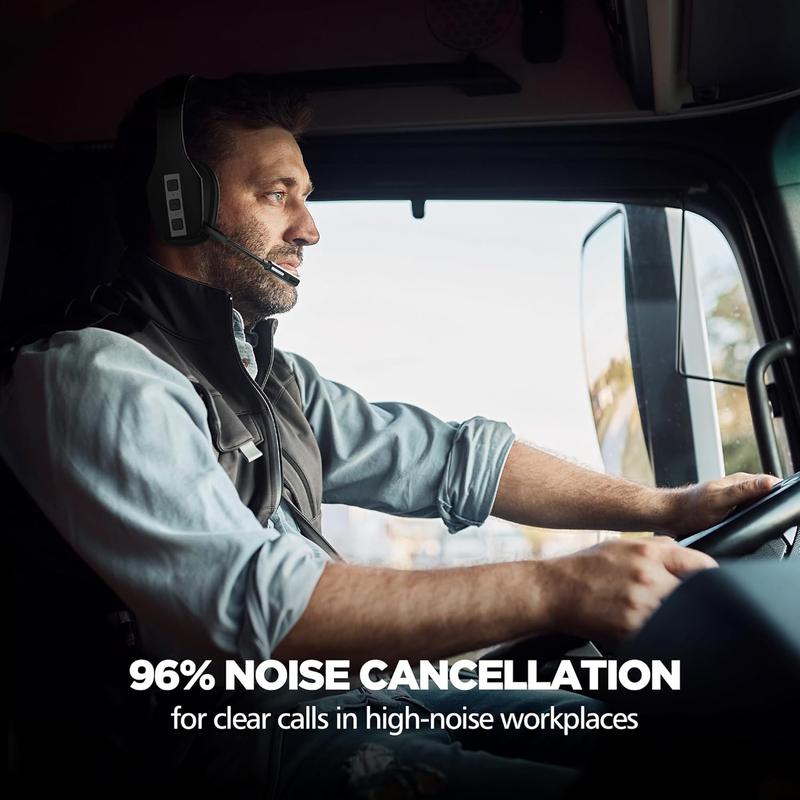 Trucker Bluetooth Headset Wireless with Mic Dual Noise Cancelling Microphone PC for Cell Phones Computer Audio Headphone Dual-Mic high quality eradphone travel work laptop pc cellphone gear Button Electronic Earbuds ipx5 waterproof audio earbuds