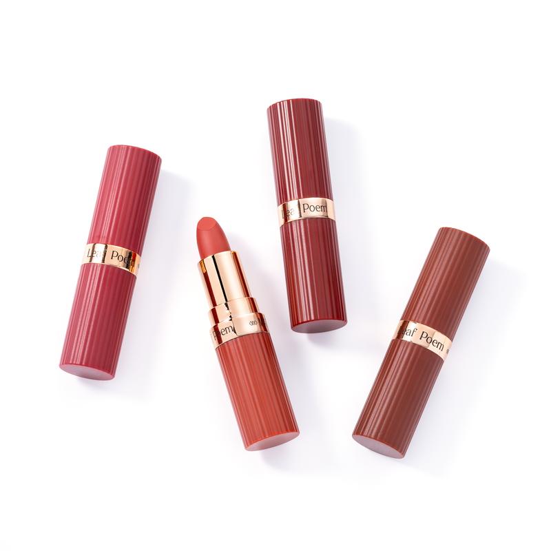 Leaf Poem Soft Matte Lipstick Collection – 4 Versatile Shades, Waterproof & Transfer-Proof for Daily Use, Rich Color, Long Lasting Lipgloss Glossy cool  tone  red  lipstick