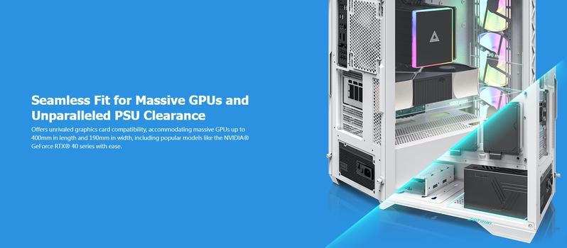 Montech AIR 903 MAX, E-ATX Mid Tower Case, High Airflow, 3x 140mm ARGB PWM & 1x 140mm PWM Fans Pre-installed, Tempered Glass Side Panel, Mesh Front, TYPE-C, Support 4090 GPUs, White