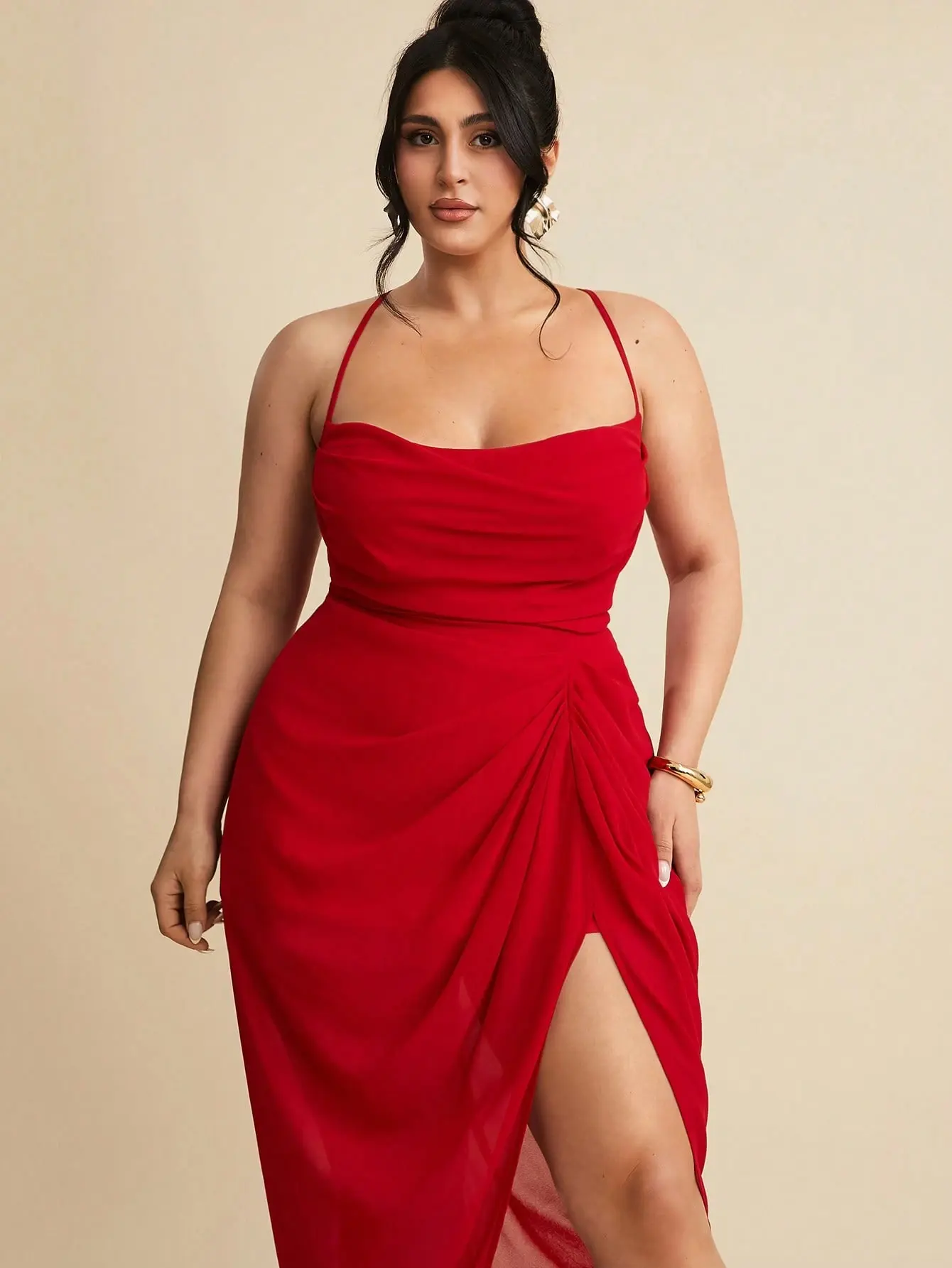 BAE Plus Size Women's Summer Red Chiffon Split Thigh Graduation Dress,Birthday  Dresses For Women - TikTok Shop