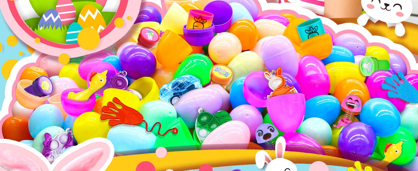 100Pack Prefilled Eggs with Toys Inside for Filling Specific Treats, Easter Theme Party Favor, Basket Stuffers, Classroom Prize Egg Supplies Toy for Kids