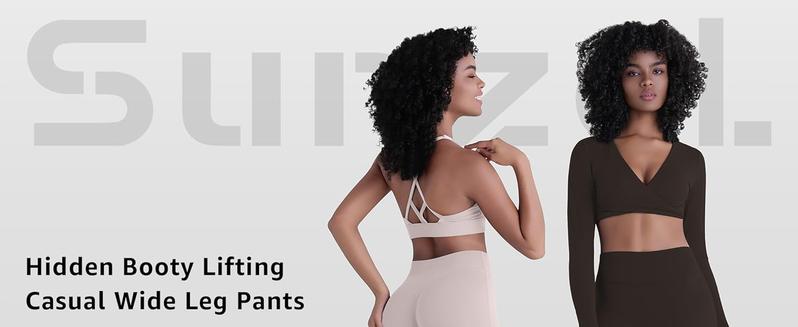 Sunzel Women's Butt Lifting Wide Leg Yoga Pants High Waist Tummy Control No Front Seam Straight Leg Workout Gym Bottoms