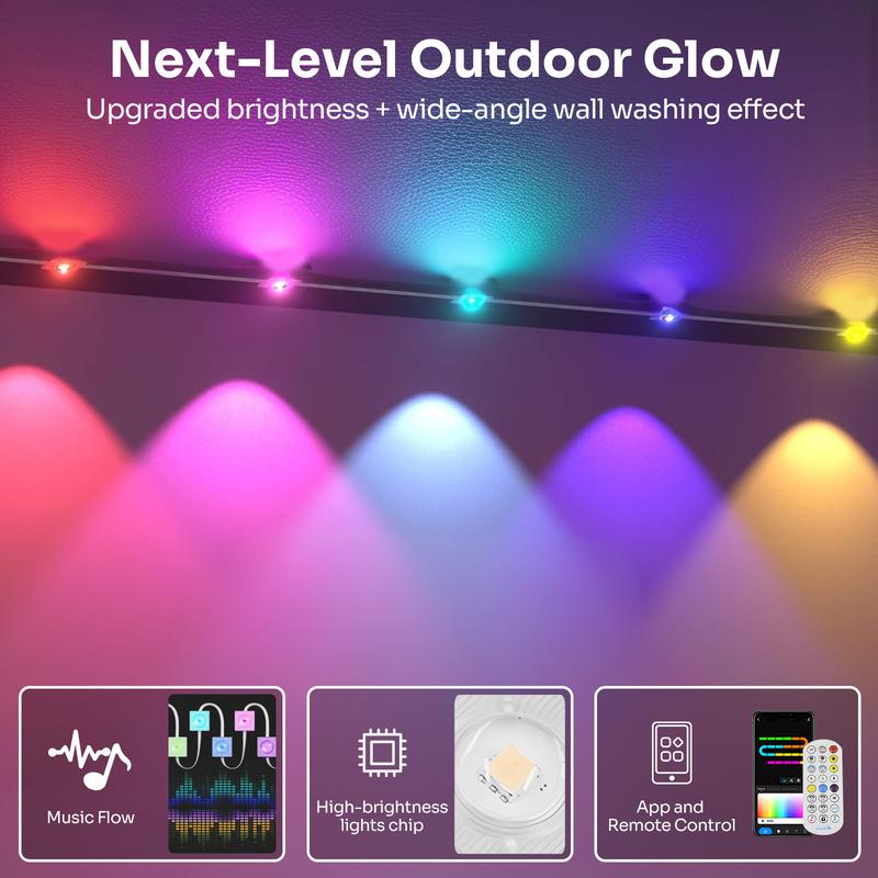 HYPERLITE Smart Outdoor Eaves Lights RGB IC Color Changing IP68 Waterproof LED Strip with App and Remote Control Roof Lighting Dimmable Energy Saving Timer Mode Music Sync Adjustable Brightness for DIY Home Decor Jumpstart newyear