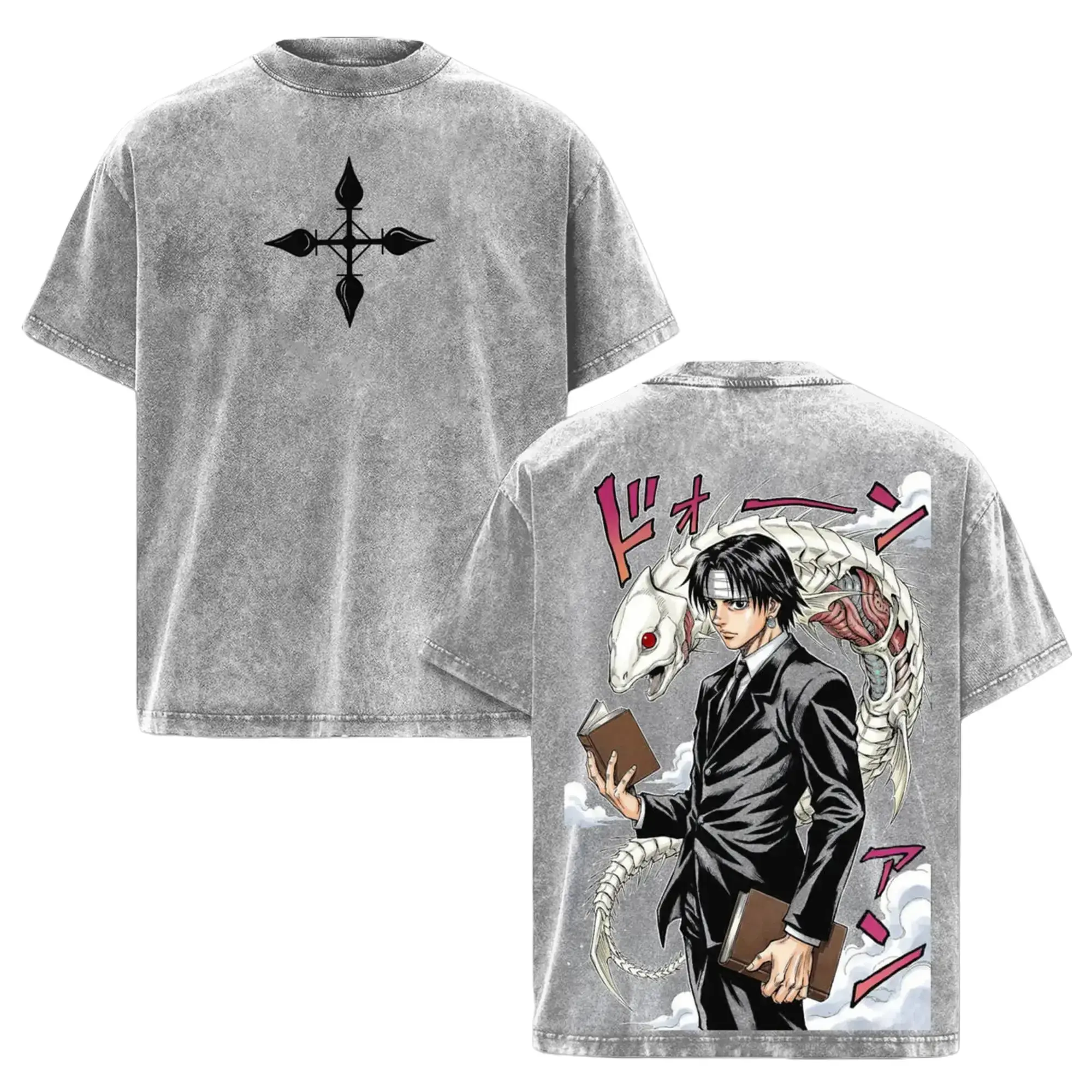 Chrollo Lucilfer Washed Tee – Hunter x Hunter Anime Manga T-Shirt, Skill Hunter Ability Bandit’s Secret Stolen Nen Powers Strategy Master Combat Genius Vintage Graphic, Anime Battle Streetwear Oversized Tee for Hardcore Fans Apparel Classic