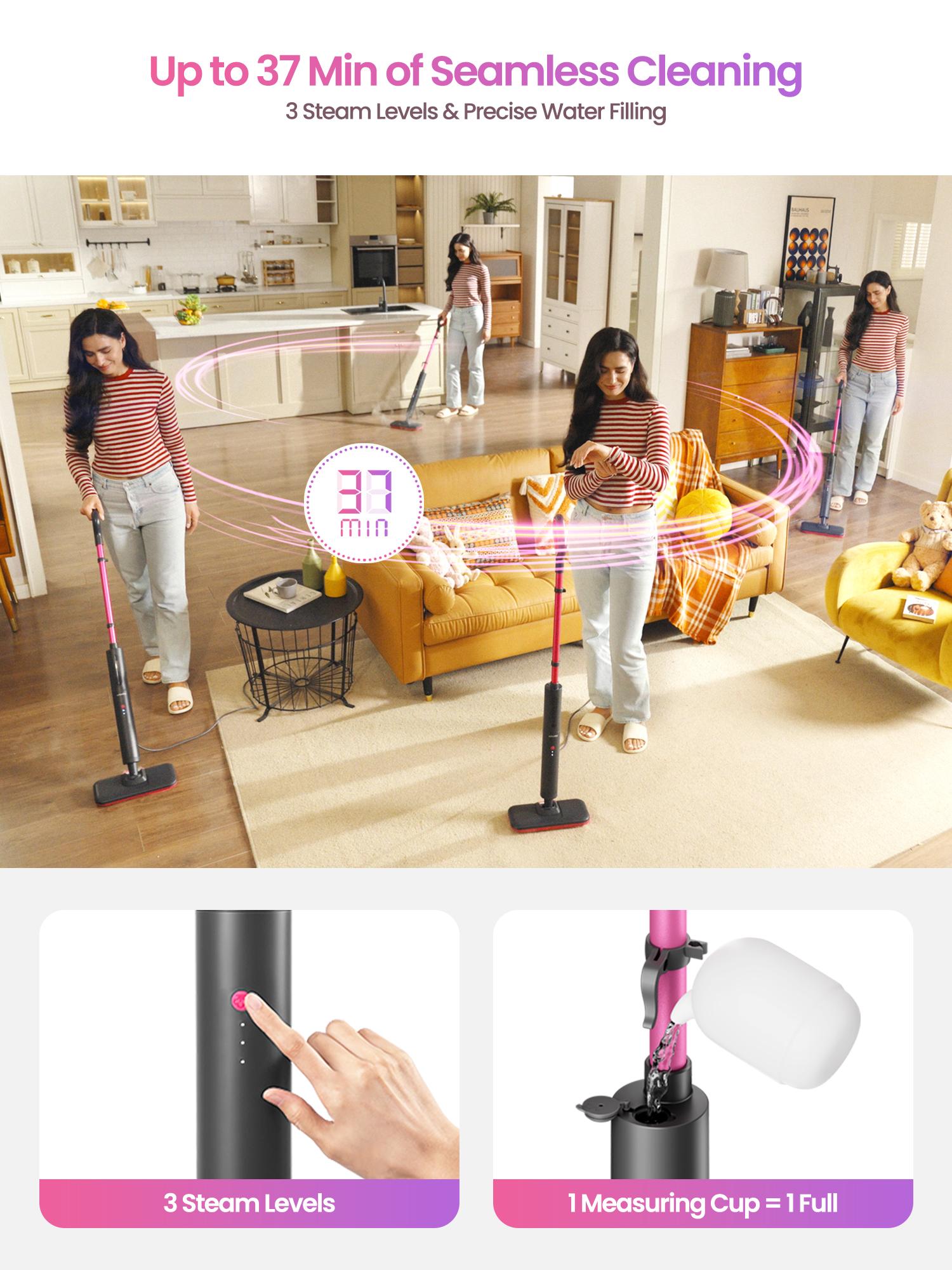 Schenley Pocket Steam Mop with Microfiber Pads & Carpet Glider for Easy Maintenance and Smooth Floor Surface Cleaning Tools Household Items