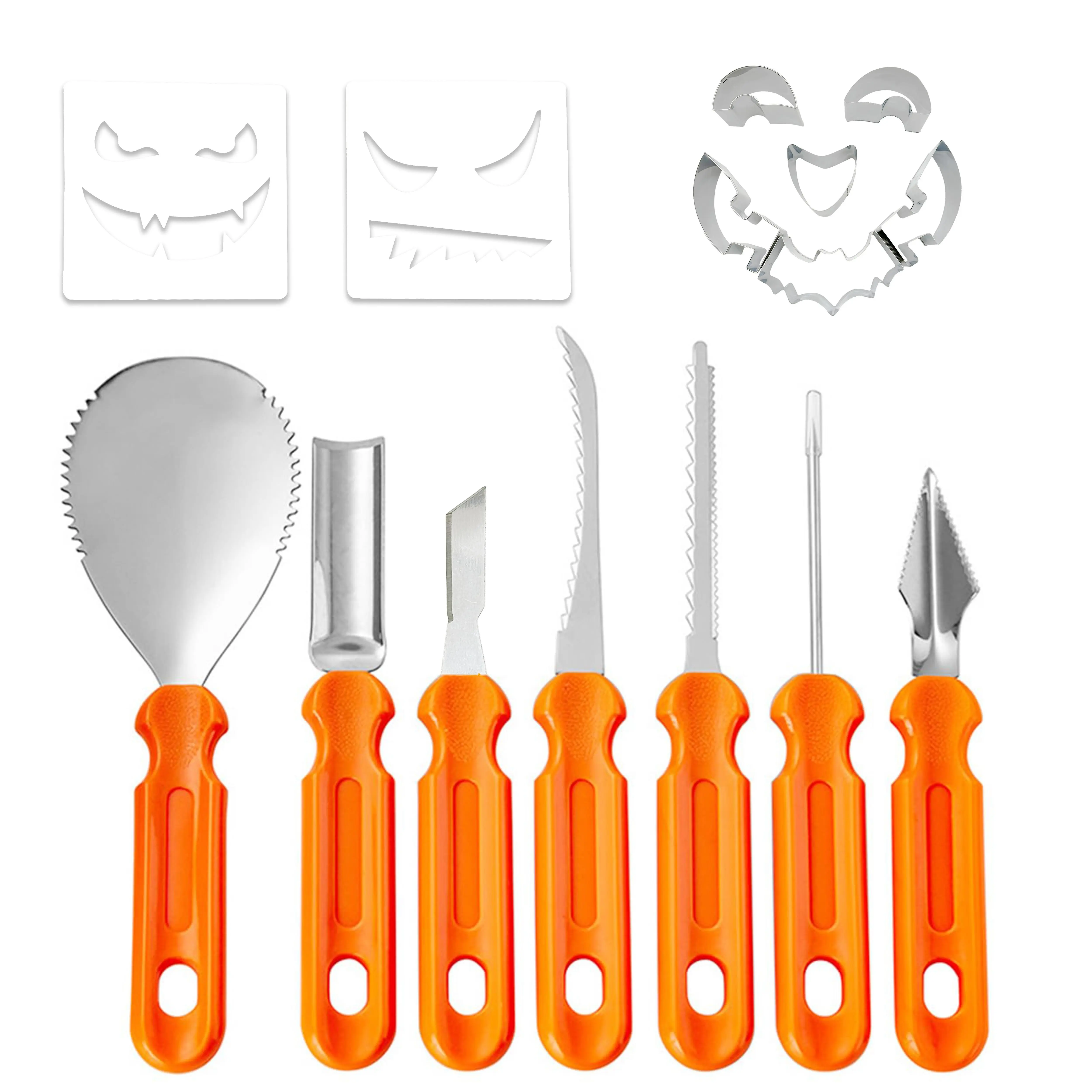 Halloween Pumpkin Carving Kit with 7 Safe Carving Tools, 2 Metal Pumpkin Stencils, LED Pumpkin Light, Bat & Ghost Paper Cutouts, 20 Trick or Treat Candy Bags, DIY Jack-O'-Lantern Kit for Kids & Family