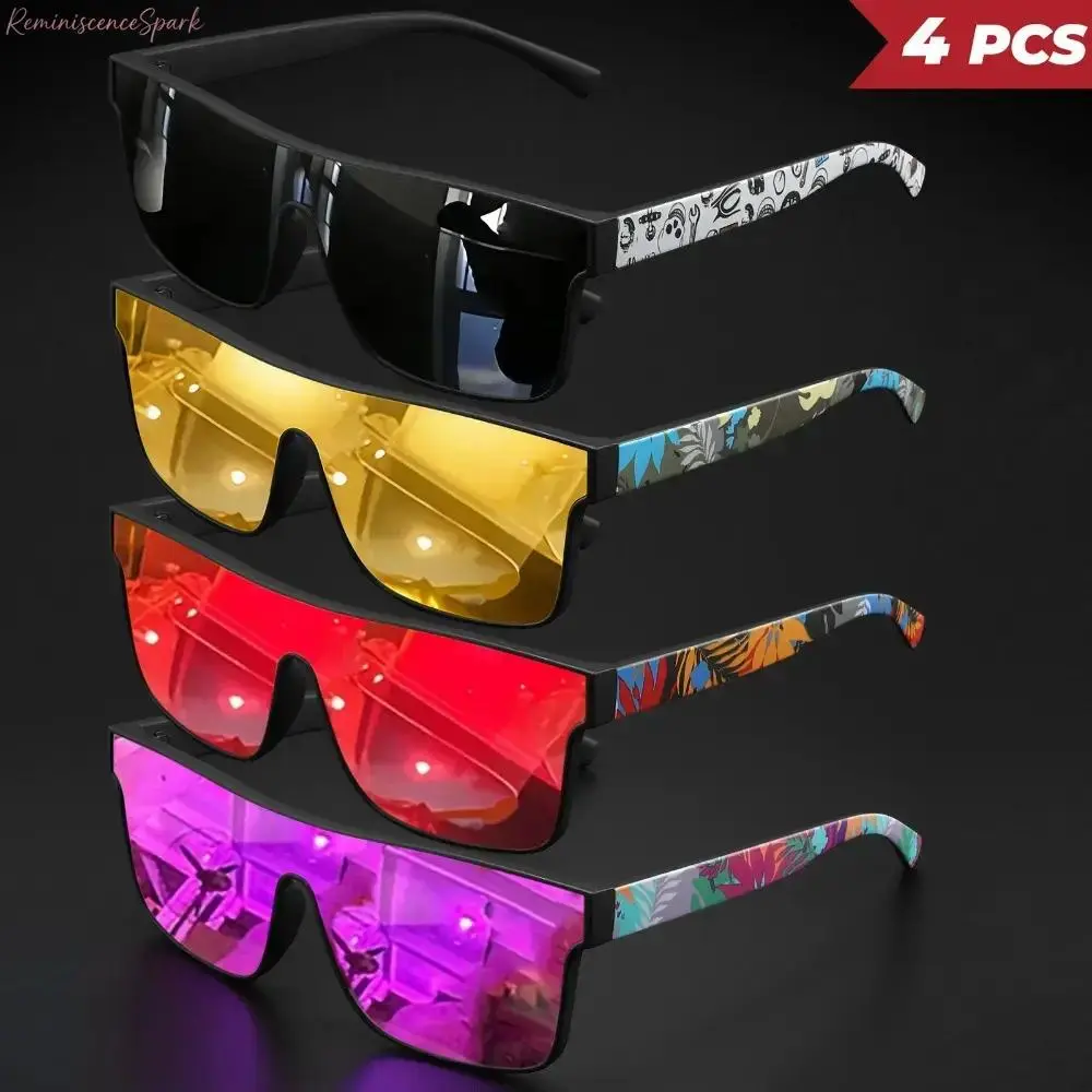 4-Pack Unisex UV400 Sports Sunglasses, Classic square frame featuring one-piece integrated lens, durable all-match eyewear for daily casual styling, outdoor sports activities, road trips and everyday leisure occasions