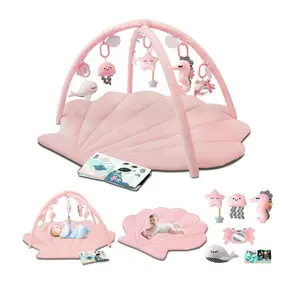 Baby Play Gym Mat, Oversize Baby Tummy Time Play Mat with 6 Detachable Toys for Sensory Exploration Motor Skill Development, Newborn Essentials Shower Gift Activity Mats for Babies 0-6 Months 6-12 Months