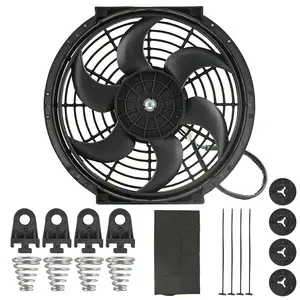 Motorbymotor 10" inch Universal Slim Fan Push Pull Electric Radiator Cooling 12V 80W Mounting Kit