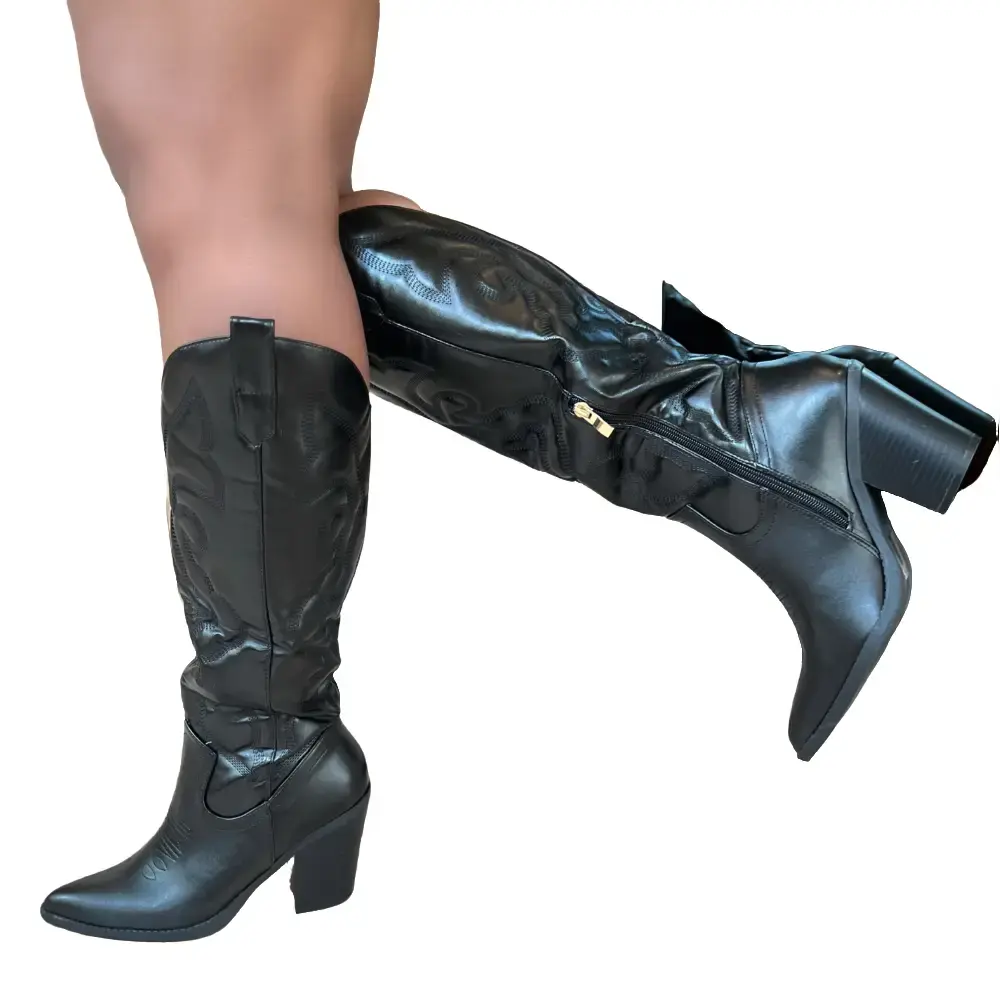 Women's ARIZONA-M26 Black Vegan Leather Cowboy Boot, Women's Shoe, Stylish Footwear