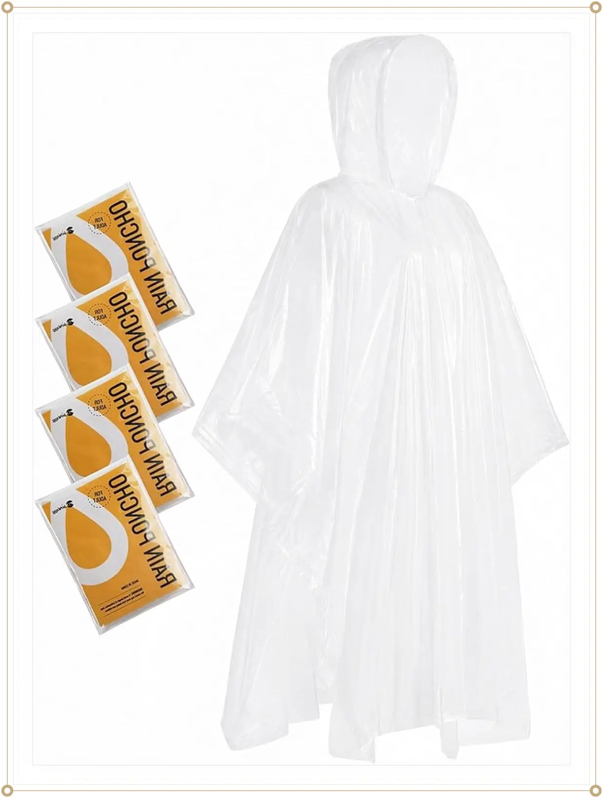 SaphiRose Disposable Rain Ponchos for Adults, 4 Pack Family Pack Clear Emergency Hooded Raincoat for Travel CampingGift
