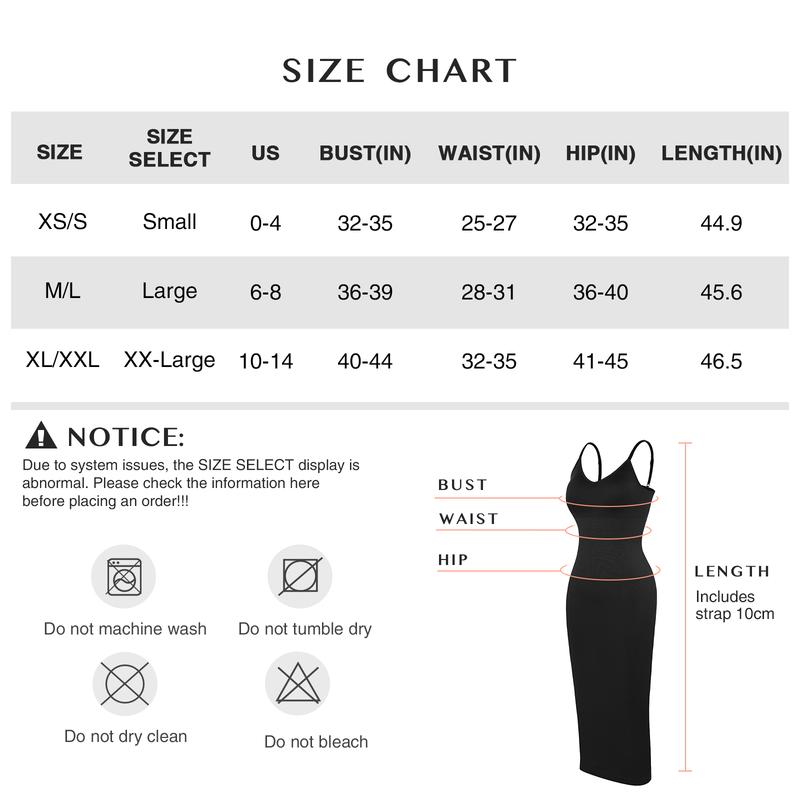 FeelinGirl Seamless Spaghetti Strap V-neck Maxi Built-in Shaper Dress Basic Casual Fabric Womenswear Springtok