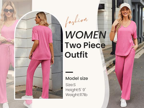 EKOUAER women's two-piece short sleeved top and cropped pants casual wear and S-XXL comfortable and soft casual wear light spring and summer set