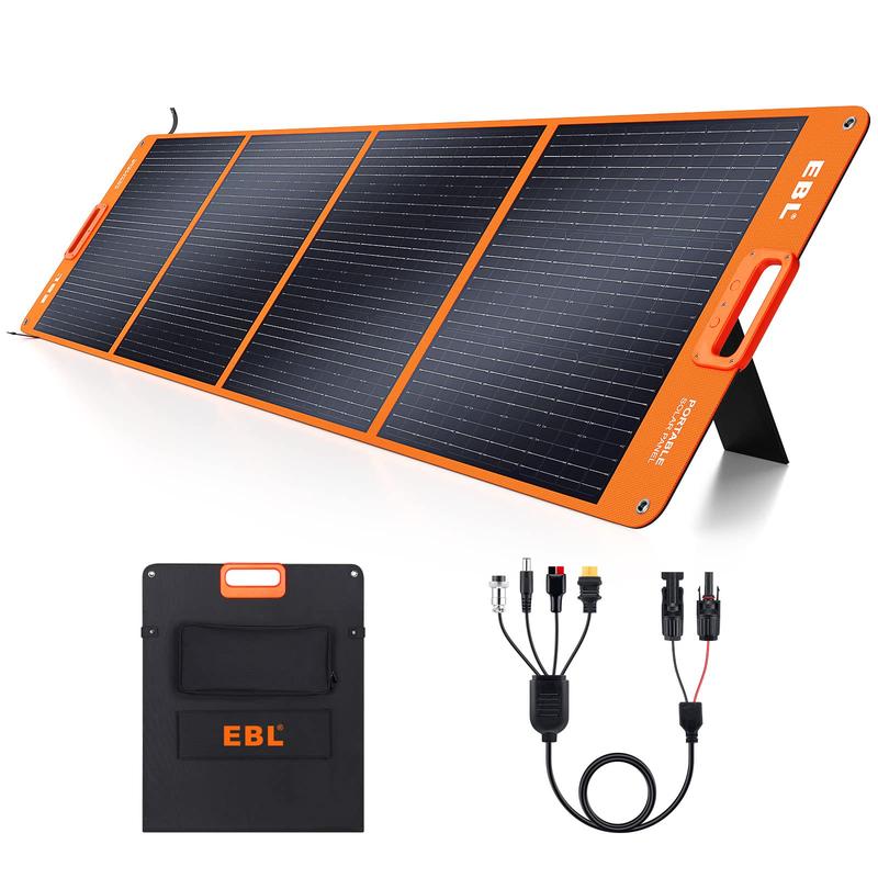 EBL Portable Solar Panel 200W Monocrystalline Silicon Cell ETFE Lamination Technology Waterproof & Durable Compact Design Generators AC Outlet